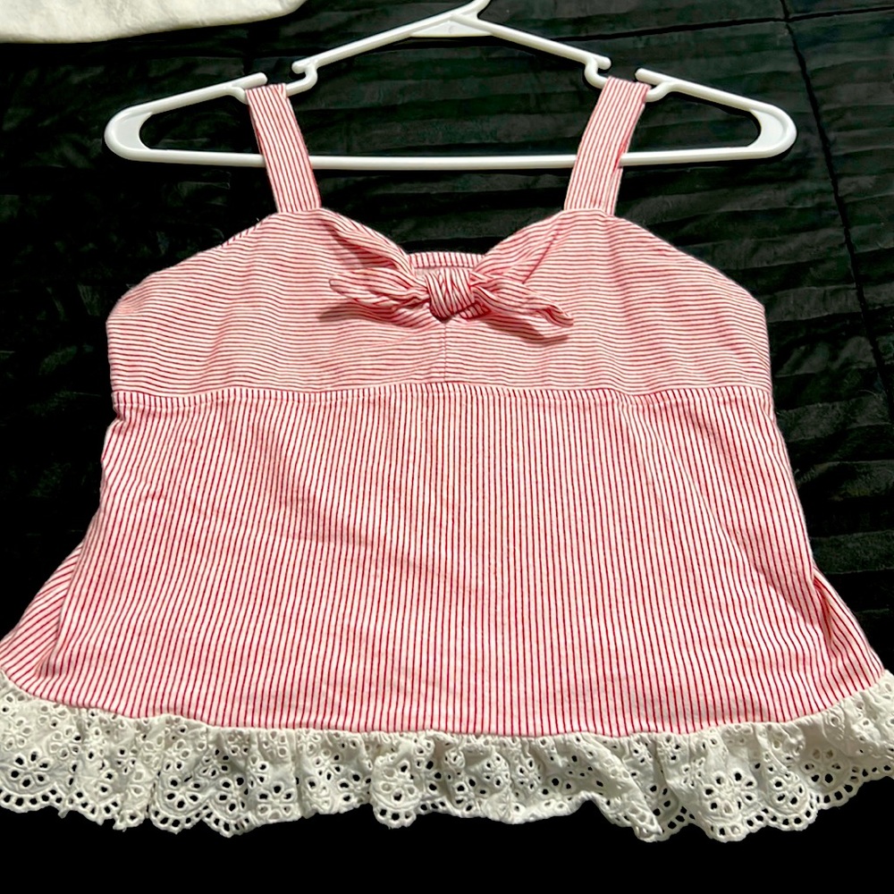 Justice red and white stripe tank top size 12.  Not cropped right at waist line